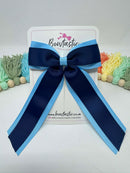 4.5 Inch Tail Bow - Navy & Blue Mist