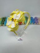 4 inch Flower Alice Band - Yellow & White Gingham