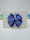 3.5 inch Flat Double Bow Thin Elastic - Cobalt & Gingham