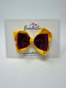 3.5 Inch 2 Layer Tuxedo Bow Thin Elastic - Burgundy & Yellow Gold