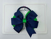 3.5 Inch Flat Double Bow Bobble - Navy & Emerald Green