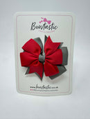 3 Inch Pinwheel Bow - Red & Metal Grey