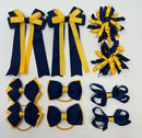 School Bundle - 3 Inch Bows - Navy & Yellow Gold - Clips & Bobbles