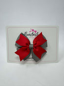 3.5 Inch 2 Layer Bow - Red & Metal Grey