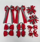 School Bundle - 3 Inch Bows - Red & Metal Grey - Clips & Bobbles