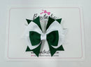 3.5 Inch Stacked Bow Bobble - Forest Green & White