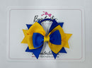 3 Inch Stacked Bow - Thin Elastic - Royal Blue & Yellow Gold