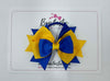 3 Inch Stacked Bow - Thin Elastic - Royal Blue & Yellow Gold