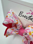 3.5 Inch Double Ribbon Bow - Birthday Girl Print