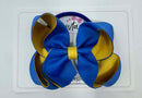 4 Inch Double Ribbon Bow Bobble - Royal Blue & Yellow Gold