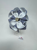 4 inch Flower Alice Band - Navy & White Gingham