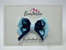 3 Inch Flat Bow - Navy & Light Blue