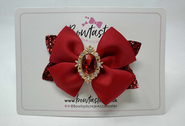 3.5 Inch Glitter Gem Bow - Red