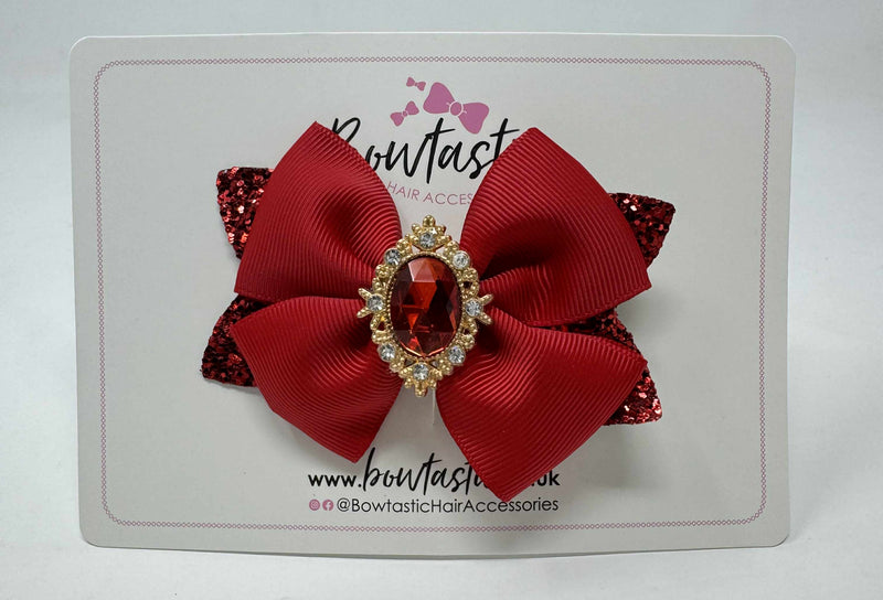 3.5 Inch Glitter Gem Bow - Red