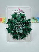 4 Inch Flower Bow - Forest Green & Green Gingham