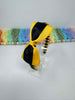 4 inch Flat Bow Alice Band - Black & Yellow Gold
