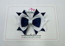 3 Inch Stacked Bow - Thin Elastic - Navy & White