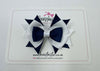 3 Inch Stacked Bow - Thin Elastic - Navy & White