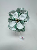4 inch Flower Alice Band - Green & White Gingham