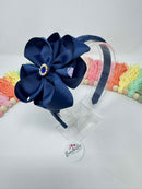 4 inch Flower Alice Band - Navy