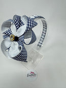 4 inch Flower Alice Band - Navy & White Gingham