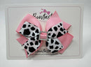 4 Inch Layer Gem Bow - Pink, Black & White Cow Print