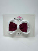 3.5 Inch 2 Layer Tuxedo Bow Thin Elastic - Wine & White