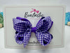 3.5 Inch 2 Layer Bow - Purple & Purple Gingham