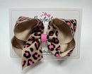 4.5 Inch Double Ribbon Bow - Pink & Brown Leopard Print
