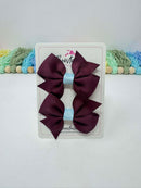 2 Inch Flat Bow - Burgundy & Light Blue - 2 Pack