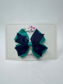 3.5 Inch 2 Layer Bow - Navy & Jade Green