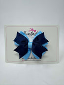 3.5 Inch 2 Layer Bow - Navy & Blue Mist