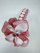 4 inch Flower Alice Band - Red & White Gingham