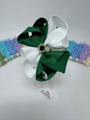 4 inch Flower Alice Band - Forest Green & White