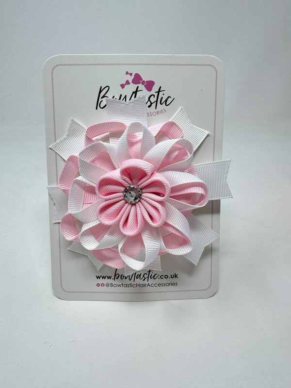 4 Inch Flower Bow - Pearl Pink & White