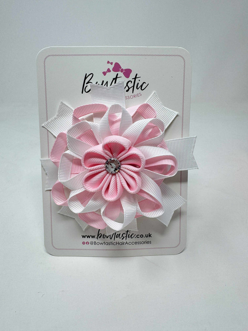 4 Inch Flower Bow - Pearl Pink & White