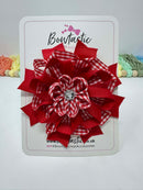 4 Inch Flower Bow - Red & Red Gingham