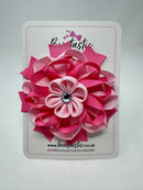 4 Inch Flower Bow - Hot Pink & Pearl Pink