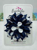 4 Inch Flower Bow - Navy & White