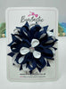 4 Inch Flower Bow - Navy & White