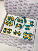 School Bundle - Matching Pairs - Clips & Alice Band - Jade Green & Yellow Gold