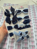 School Bundle - Small Bows - Clips - Matching Pairs - 10 Pack - Navy & Bluebell