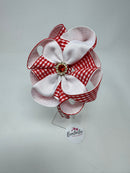 4 inch Flower Alice Band - Red & White Gingham