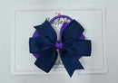 3.5 Inch Flat Double Bow Bobble - Navy & Purple