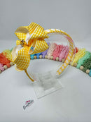 4 inch Flower Alice Band - Yellow & White Gingham