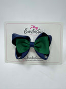 3.5 Inch 2 Layer Tuxedo Bow Thin Elastic - Forest Green & Navy