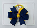 3.5 Inch Flat Double Bow Bobble - Navy & Yellow Gold