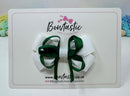 3 Inch Flat Double Bow Style - Forest Green & White