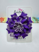 4 Inch Flower Bow - Purple & Purple Gingham