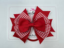 4.5 Inch Stacked Bow Bobble - Red Gingham